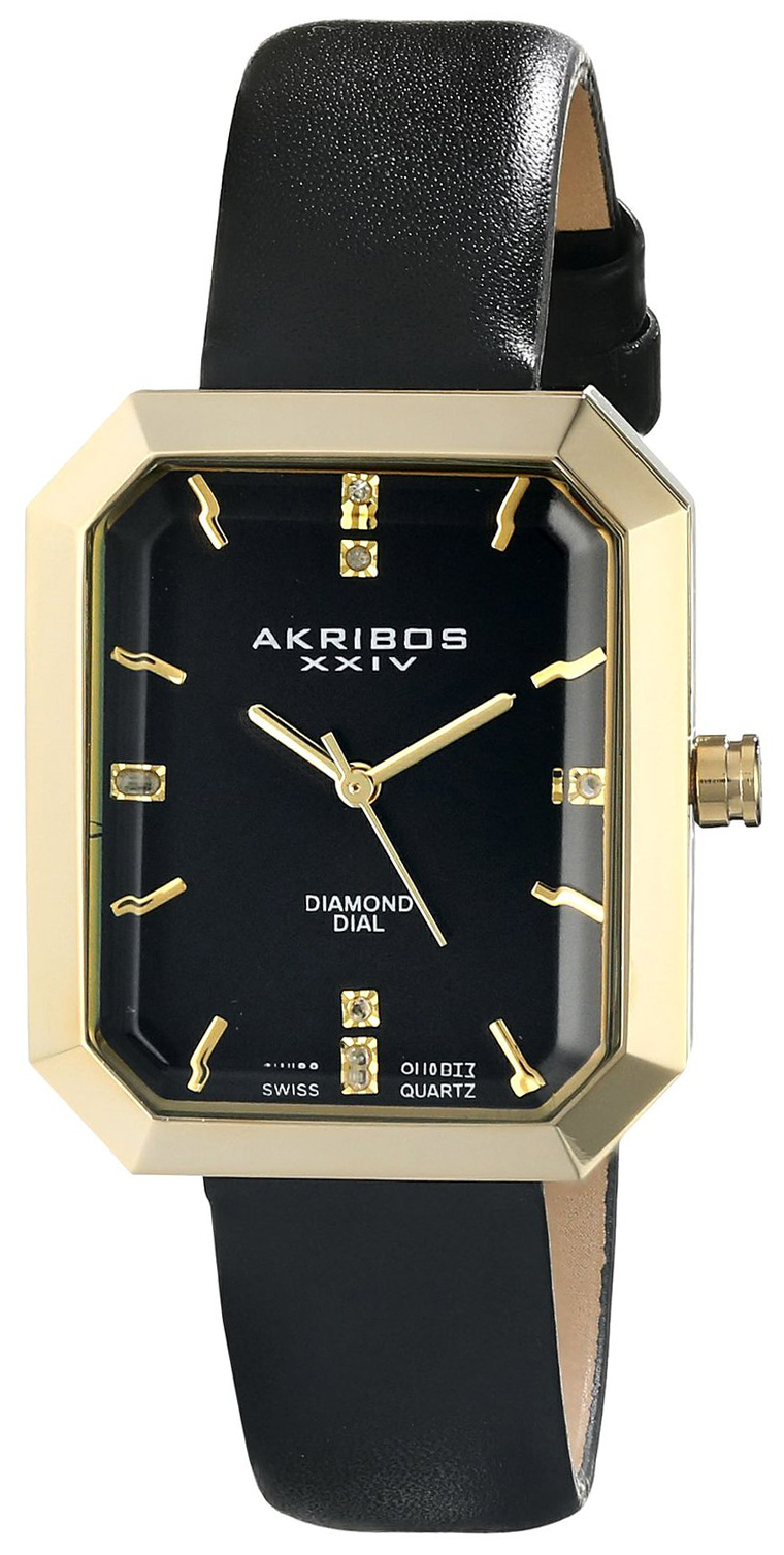 Akribos XXIV Diamond Damklocka AK749BK Svart/Läder - Akribos XXIV