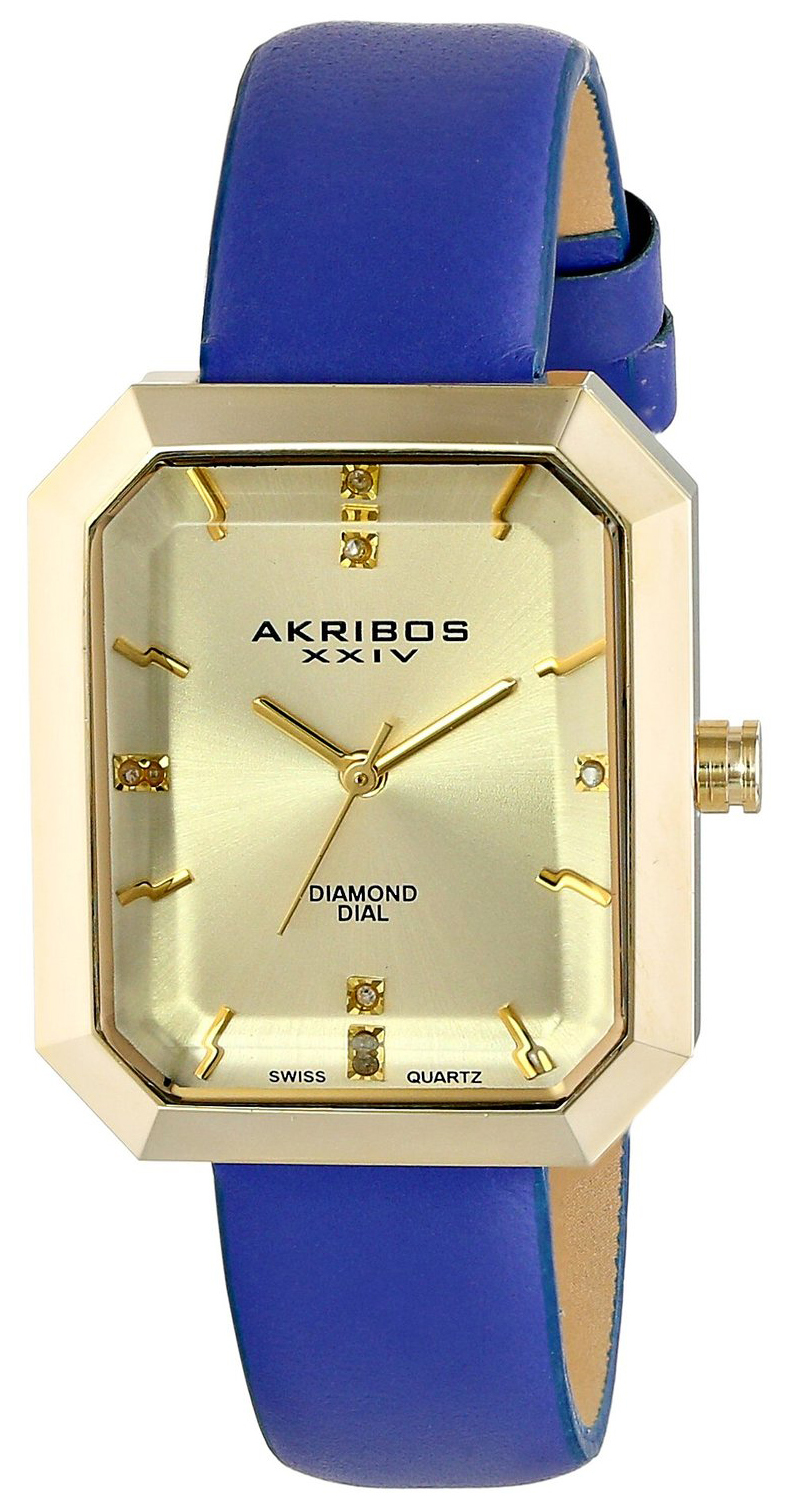 Akribos XXIV Diamond Damklocka AK749BU Gulguldstonad/Läder - Akribos XXIV