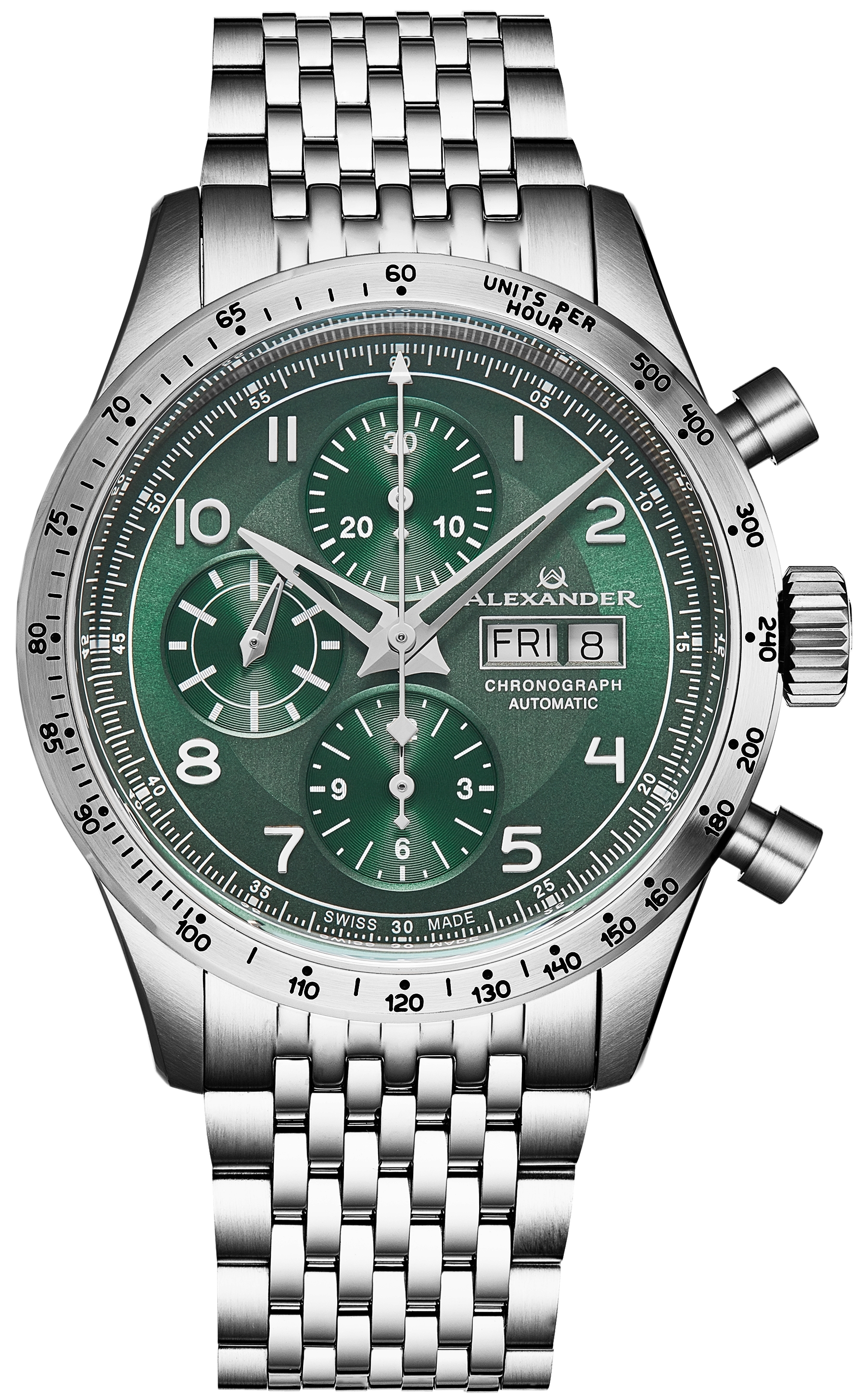 Alexander Herrklocka A450-03 Chronograph Grön/Stål Ø42 mm - Alexander