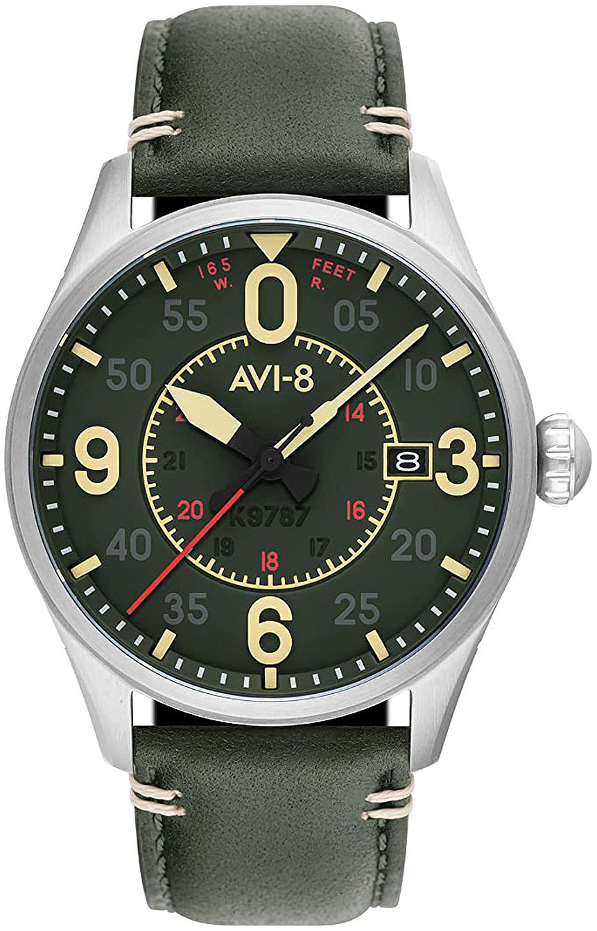 AVI-8 Herrklocka AV-4090-03 Spitfire Grön/Läder Ø42 mm - AVI-8
