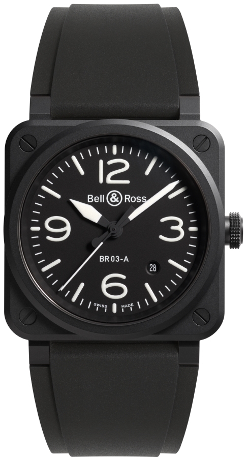 Bell & Ross Herrklocka BR03A-BL-CE/SRB BR 03 Svart/Gummi Ø41 mm - Bell & Ross