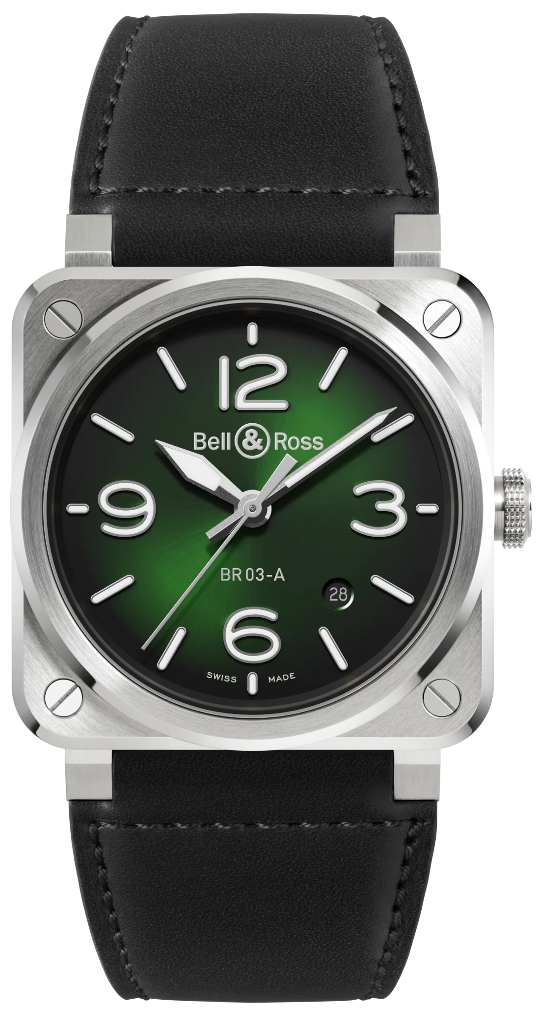 Bell & Ross Herrklocka BR03A-GN-ST/SCA BR 03 Grön/Läder 41x41 mm