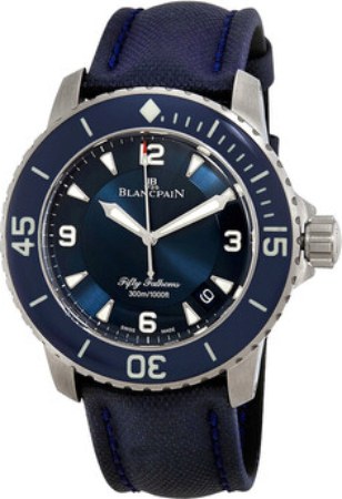 Blancpain Herrklocka 5015-12B40-O52A Fifty Fathoms Blå/Läder Ø45 mm - Blancpain