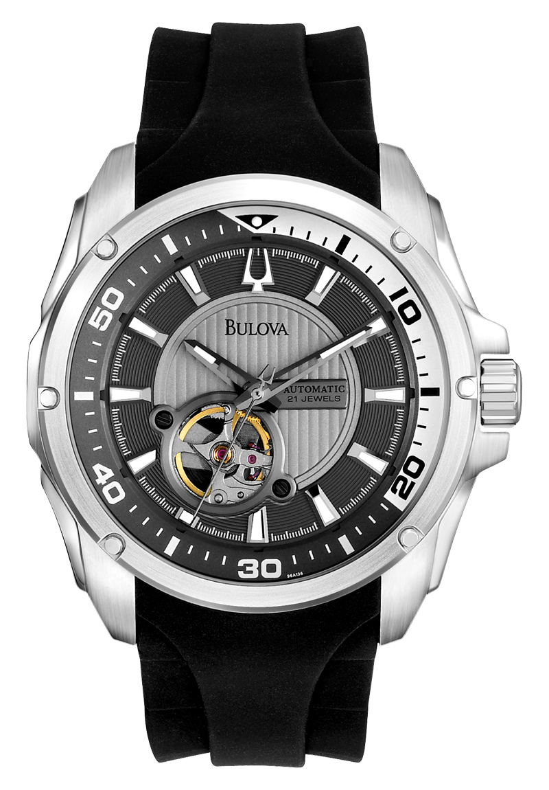 Bulova Mechanical Herrklocka 96A136 Grå/Gummi Ø46 mm - Bulova