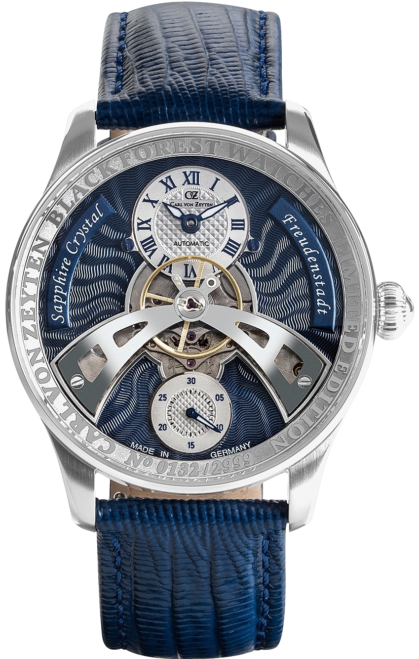 Carl von Zeyten Herrklocka CVZ0043BLS Freudenstadt Bl&aring;/L&auml;der &Oslash;42 mm