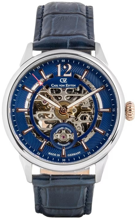 Carl von Zeyten Herrklocka CVZ0080BLRS Schramberg Bl&aring;/L&auml;der &Oslash;43 mm