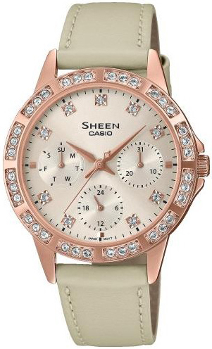 Casio Damklocka SHE-3517PGL-9AUEF Sheen Champagnefärgad/Läder Ø35 - Casio