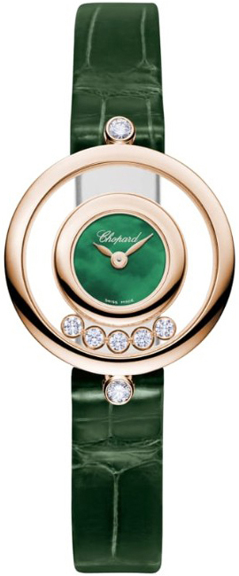 Chopard Damklocka 209415-5002 Happy Diamonds Grön/Läder Ø25.8 mm - Chopard