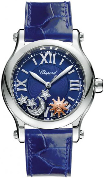 Chopard Damklocka 278559-3011 Happy Sport Blå/Läder Ø36 mm - Chopard