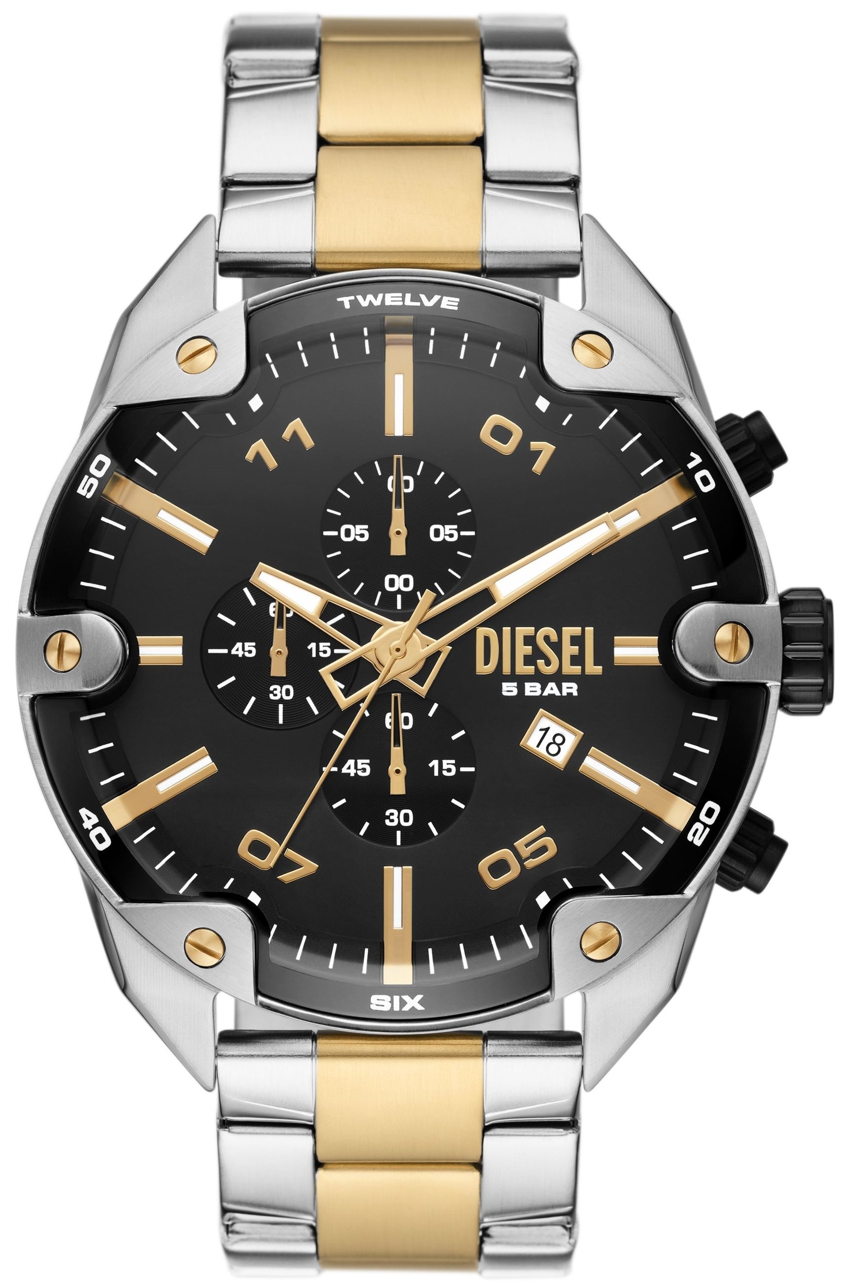 Diesel Herrklocka DZ4627 Spiked Svart/Guldtonat stål Ø49 mm - Diesel