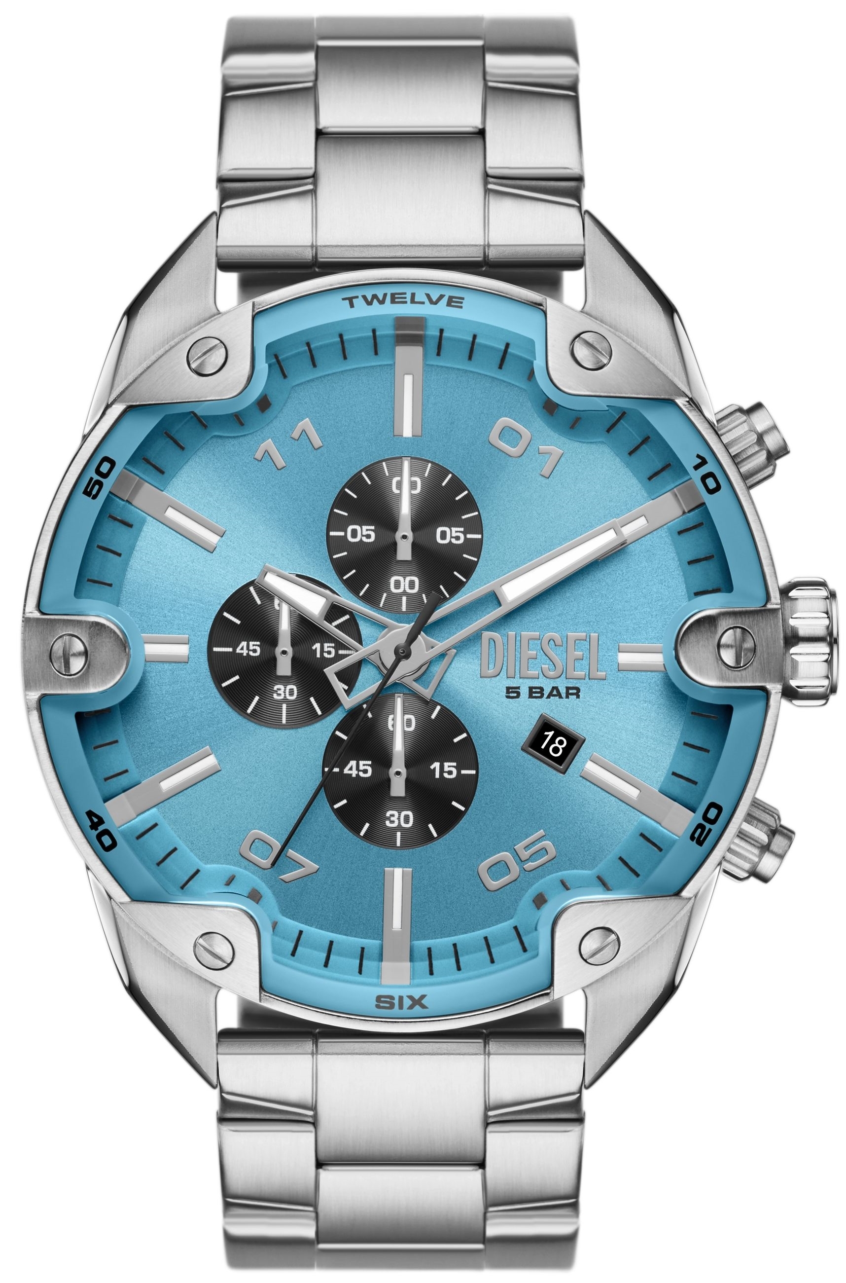 Diesel Herrklocka DZ4655 Spiked Bl&aring;/St&aring;l &Oslash;49 mm