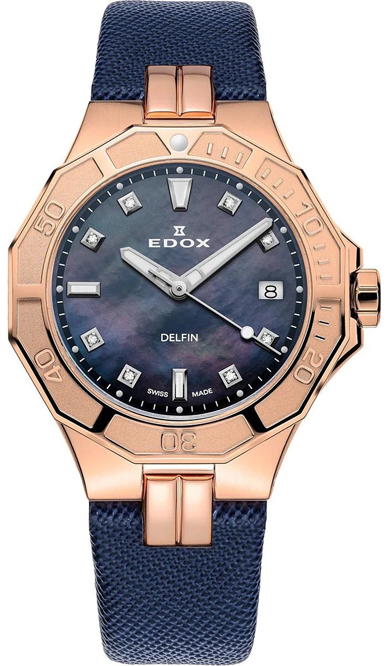 Edox Damklocka 53020-37RC-NANR Delfin Svart/Läder Ø38 mm - Edox