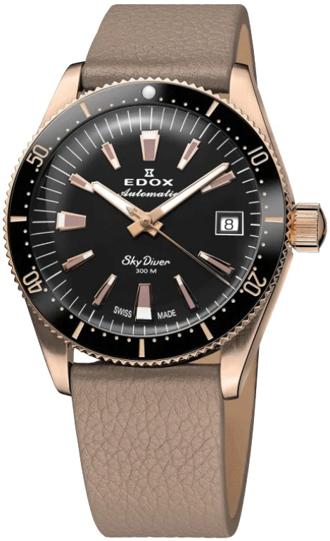 Edox Damklocka 80131-37RNC-NI Skydiver Svart/Läder Ø38 mm - Edox