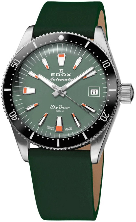 Edox Damklocka 80131-3NC-VI Skydiver Grön/Läder Ø38 mm - Edox