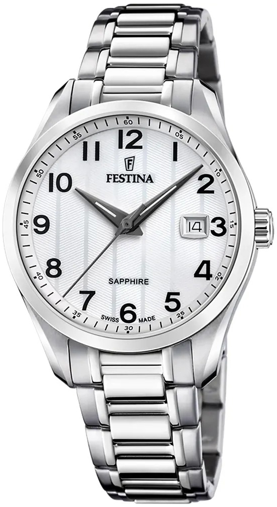 Festina Herrklocka F20026-1 Swiss Made Vit/Stål Ø37.5 mm - Festina