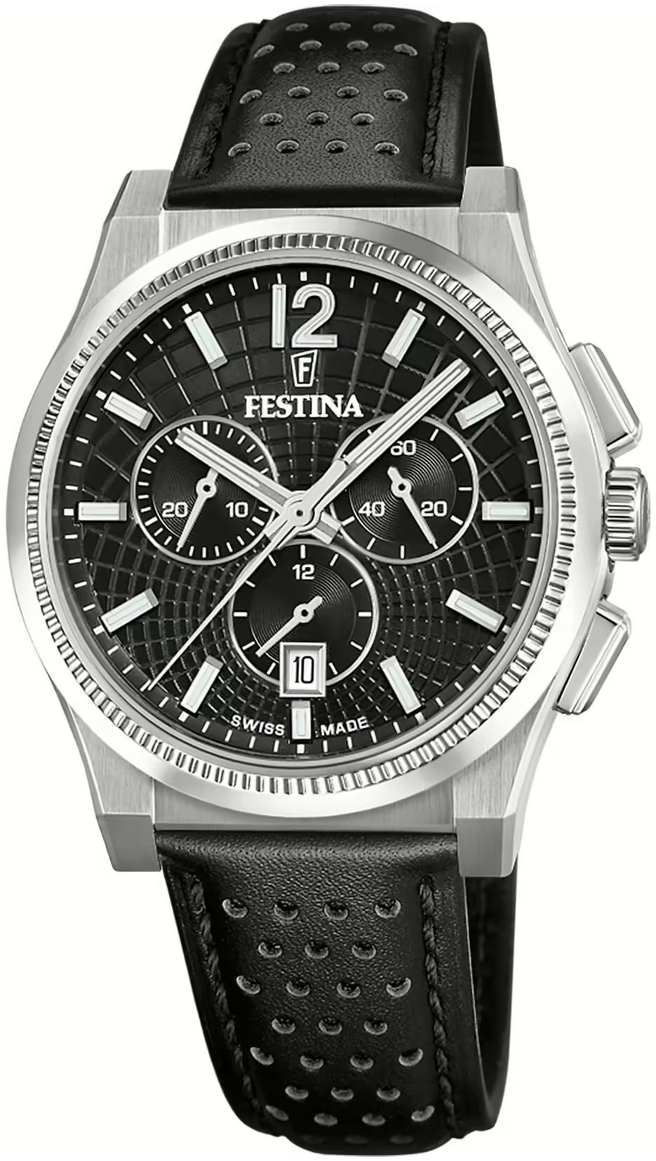 Festina Herrklocka F20060-4 Swiss Made Svart/Läder Ø42.5 mm - Festina
