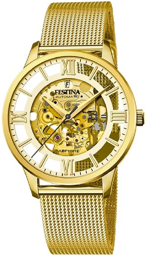 Festina Herrklocka F20667-1 Classic Skelettskuren/Gulguldtonat stål - Festina