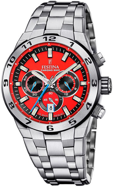 Festina Herrklocka F20670-5 Chrono Bike Röd/Stål Ø44.5 mm