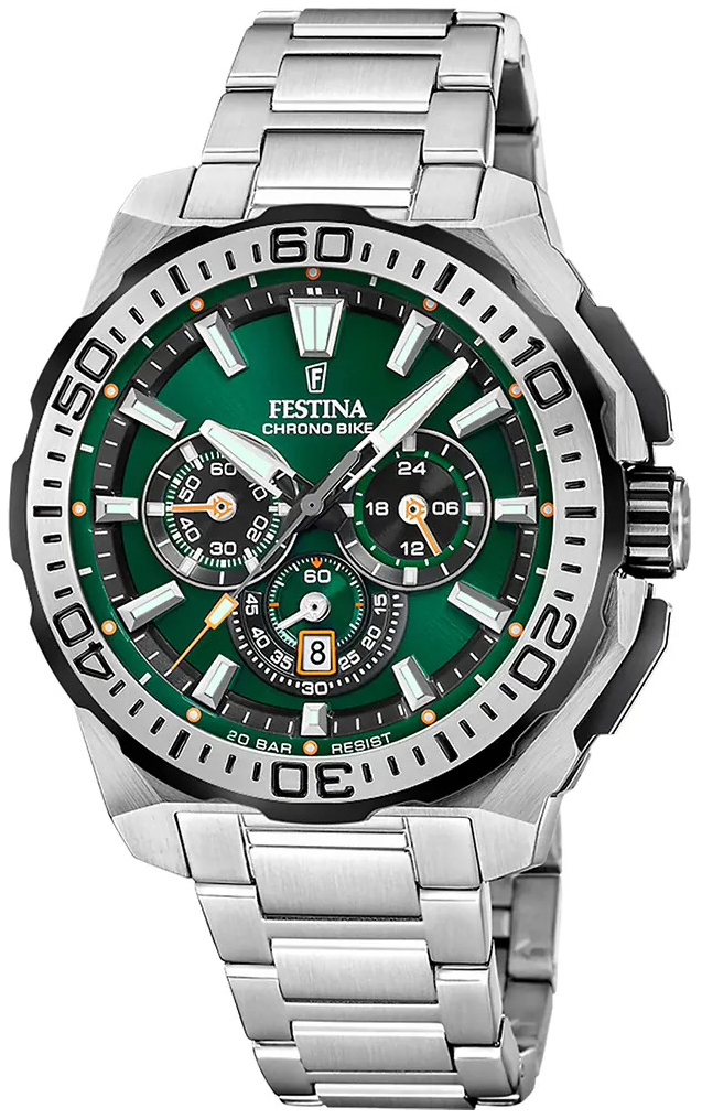 Festina Herrklocka F20724-3 Chrono Bike Grön/Stål Ø45.5 mm