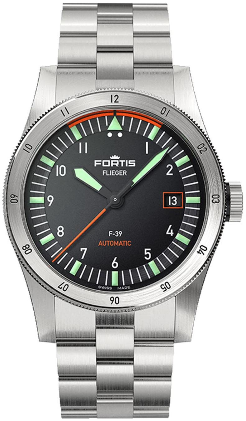 Fortis Herrklocka F4220005 Flieger Svart/St&aring;l &Oslash;39 mm