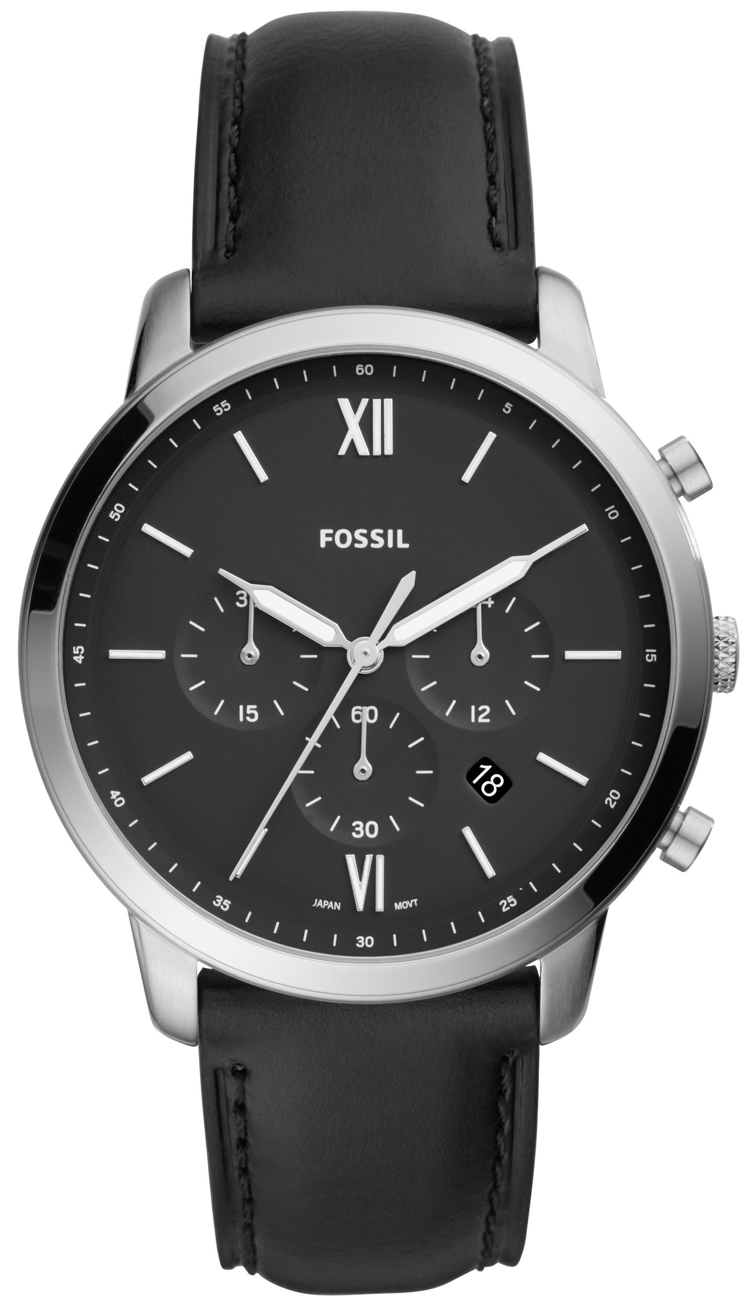 Fossil Herrklocka FS5452 Neutra Chronograph Svart/Läder Ø44 mm - Fossil