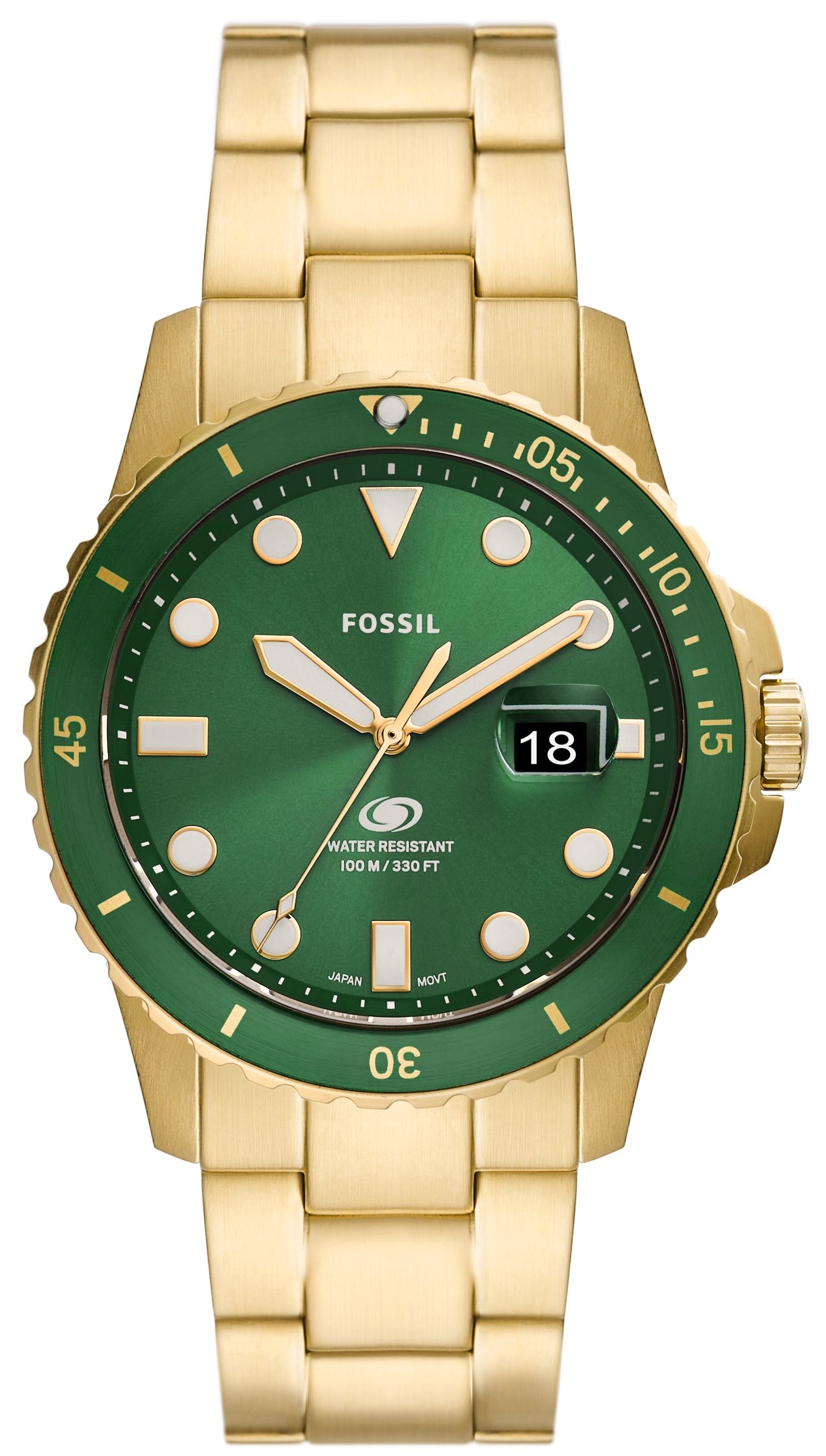 Fossil Herrklocka FS5950 Blue Grön/Guldtonat stål Ø42 mm - Fossil