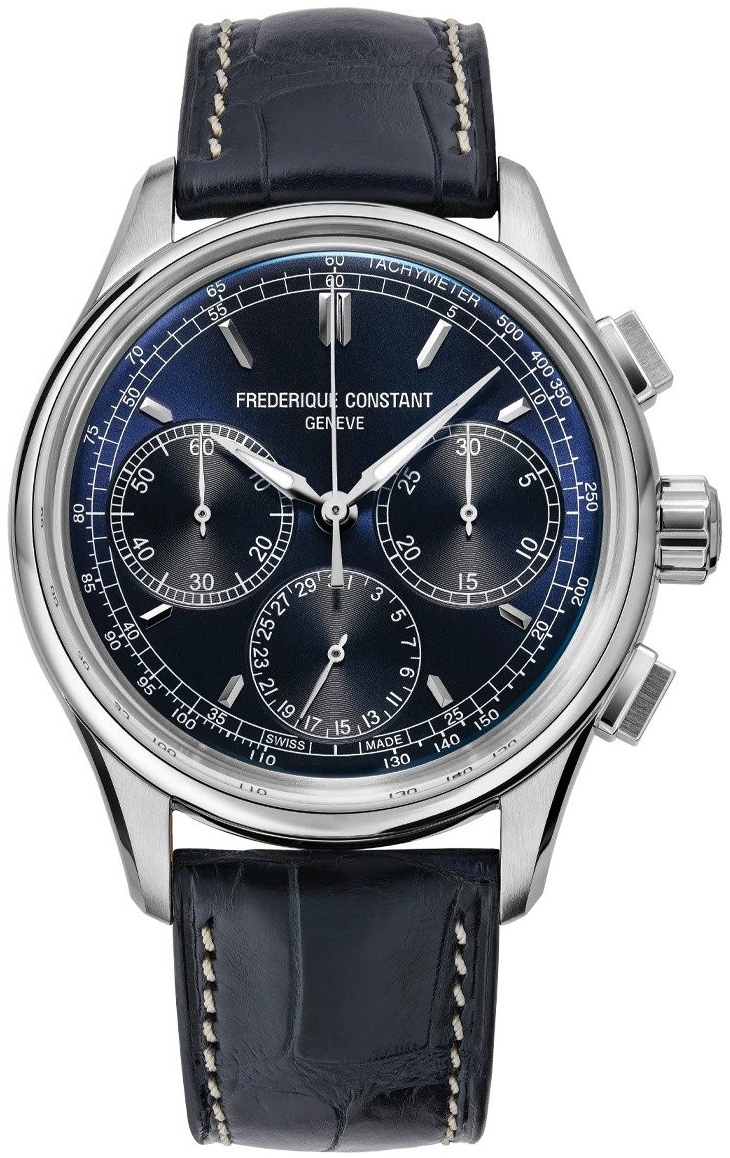 Frederique Constant Herrklocka FC-760N4H6 Flyback Bl&aring;/L&auml;der &Oslash;42 mm