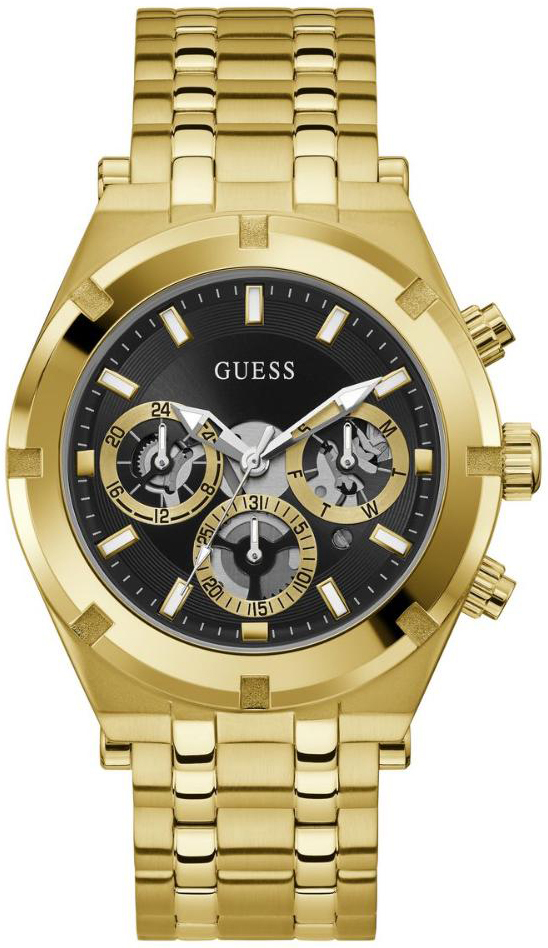 Guess Herrklocka GW0260G2 Continental Svart/Gulguldtonat stål Ø44 mm - Guess