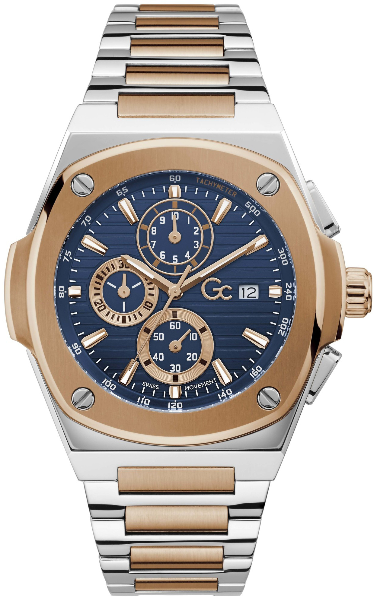 Guess Herrklocka Y99002G7MF Coussin Blå/Roséguldstonat stål - Guess