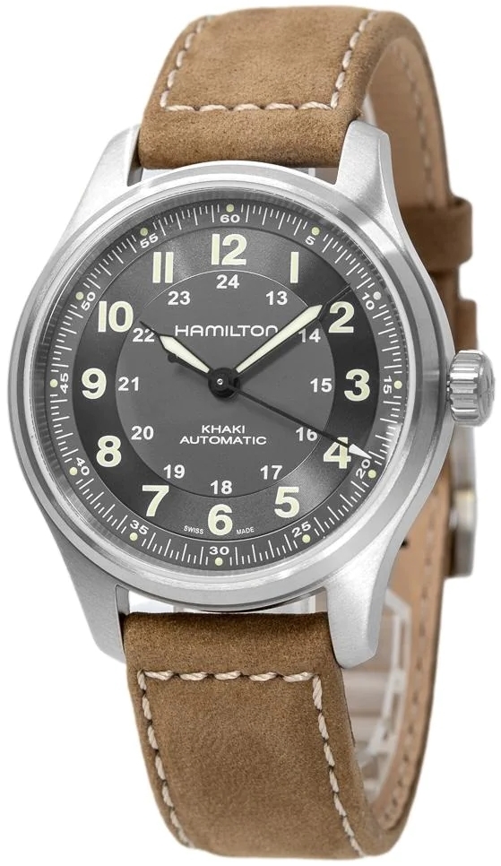 Hamilton Herrklocka H70545550 Khaki Field Svart/Läder Ø42 mm - Hamilton