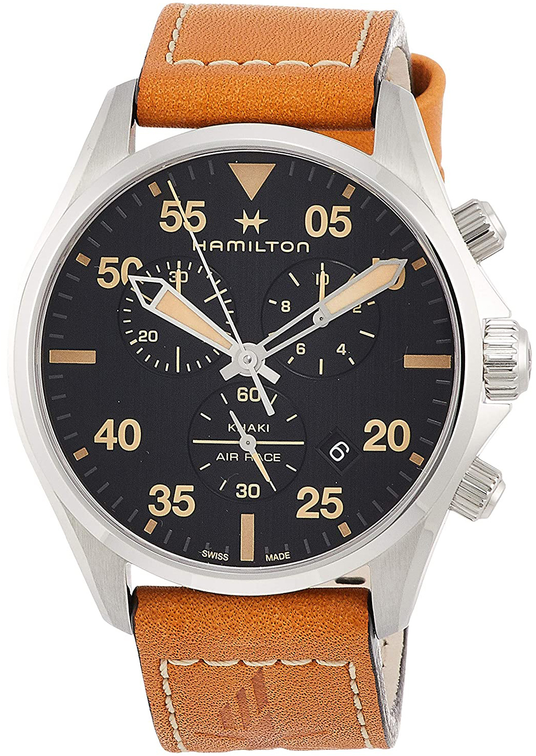 Hamilton Herrklocka H76722531 Khaki Aviation Svart/Läder Ø44 mm - Hamilton