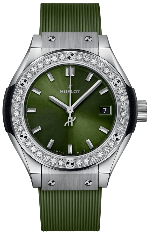 Hublot Damklocka 591.NX.8970.RX.1204 Classic Fusion Grön/Gummi Ø29 - Hublot