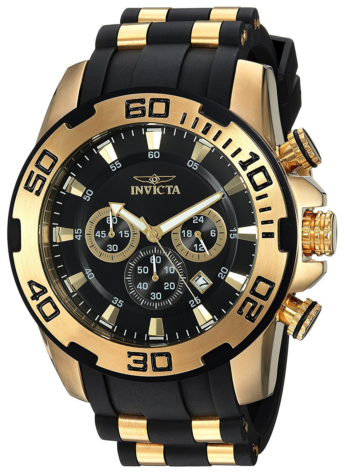 Invicta Pro Diver Herrklocka 22340 Svart/Gulguldtonat stål Ø50 mm - Invicta