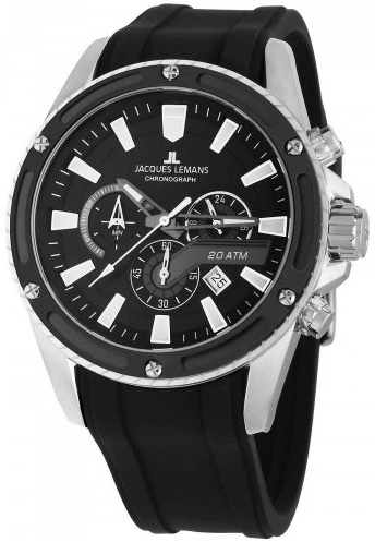 Jacques Lemans Herrklocka 1-2141A Liverpool Svart/Gummi Ø48 mm