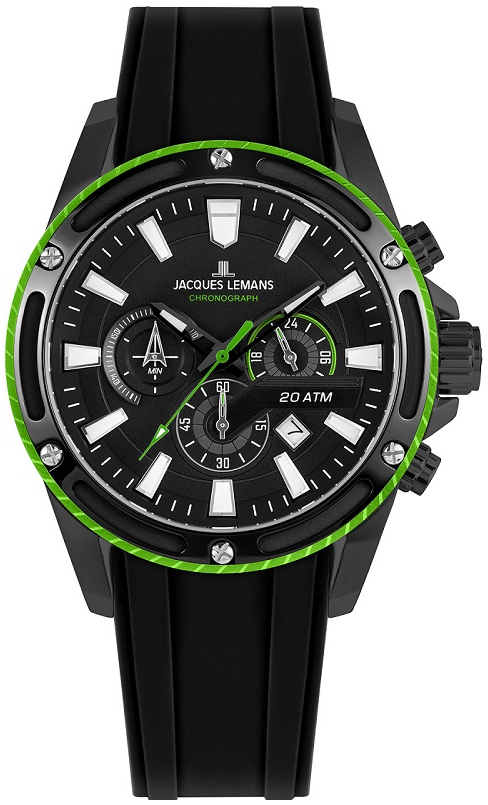 Jacques Lemans Herrklocka 1-2141C Liverpool Svart/Gummi Ø48 mm
