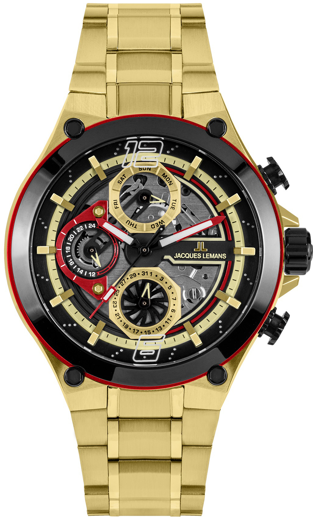 Jacques Lemans Herrklocka 1-2150H Manchester Svart/Gulguldtonat stål - Jacques Lemans