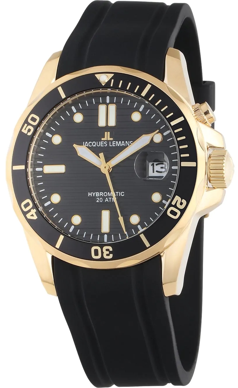 Jacques Lemans Herrklocka 1-2170F Hybromatic Svart/Gummi Ø41 mm - Jacques Lemans