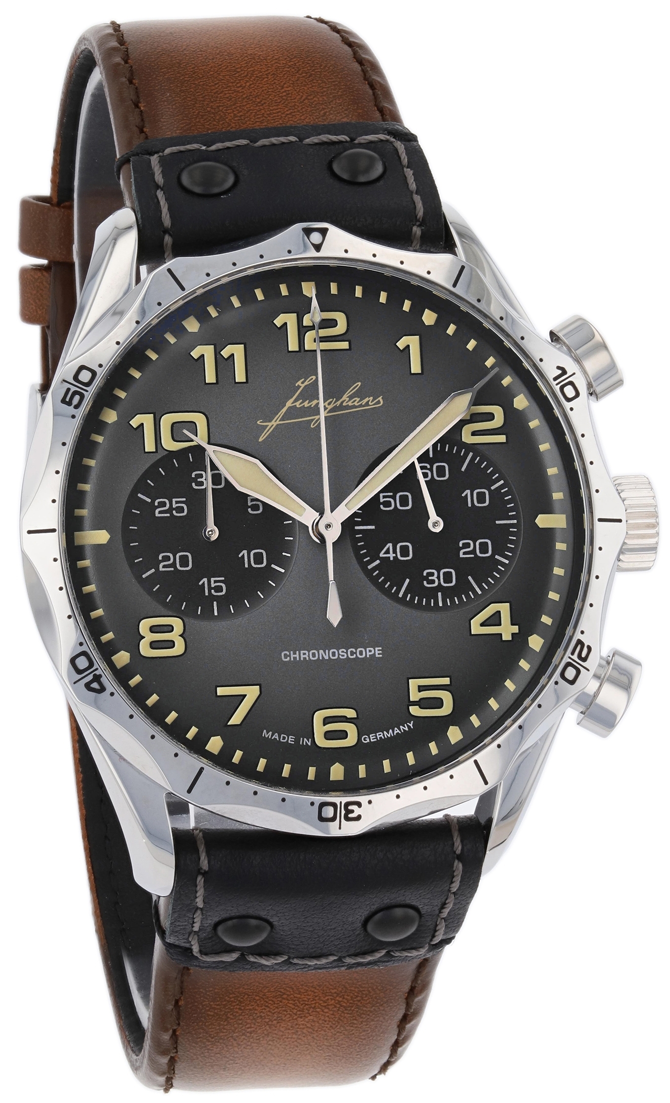 Junghans Herrklocka 27/3493.00 Pilot Chronoscope Grå/Läder Ø43.3 mm - Junghans