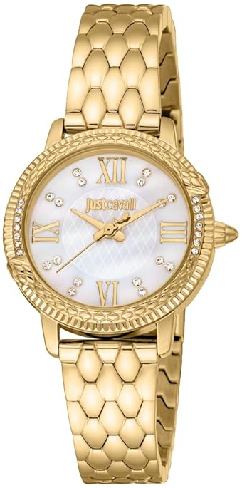 Just Cavalli Damklocka JC1L276M0055 Fidenza Vit/Gulguldtonat stål - Just Cavalli