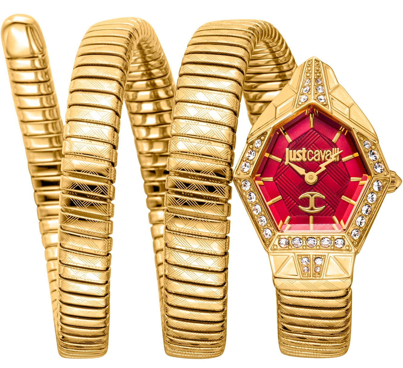 Just Cavalli Damklocka JC1L304M0035 Signature Snake Röd/Guldtonat - Just Cavalli