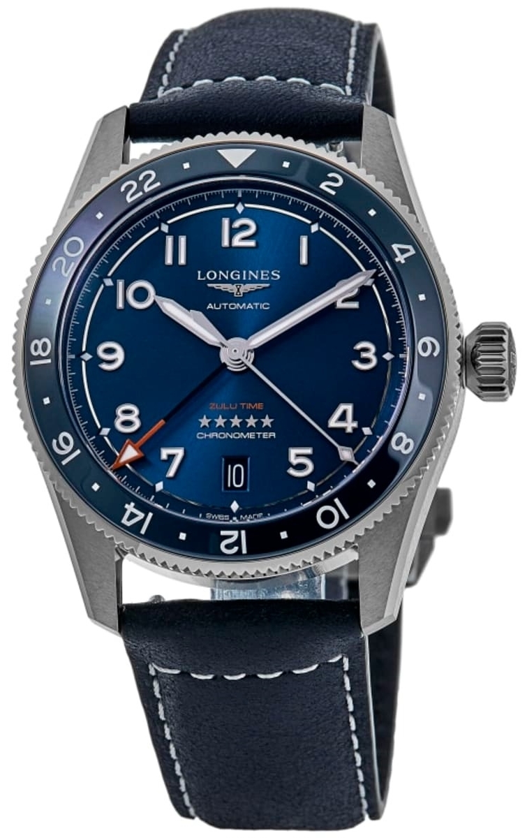 Longines Herrklocka L3.802.4.93.2 Spirit Zulu Time Blå/Läder Ø39 mm - Longines