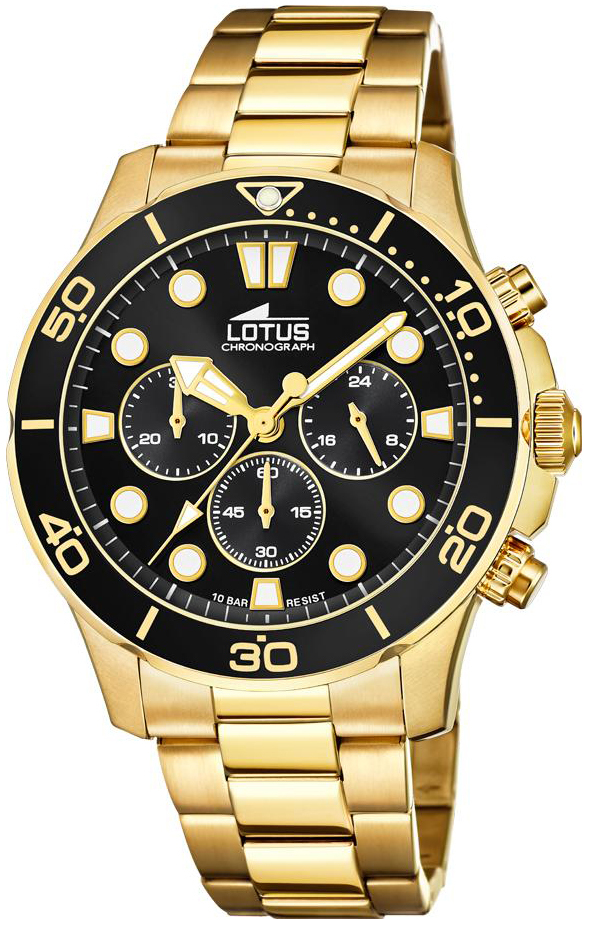 Lotus Herrklocka 18758/3 Excellent Svart/Gulguldtonat stål Ø44.5 mm - Lotus