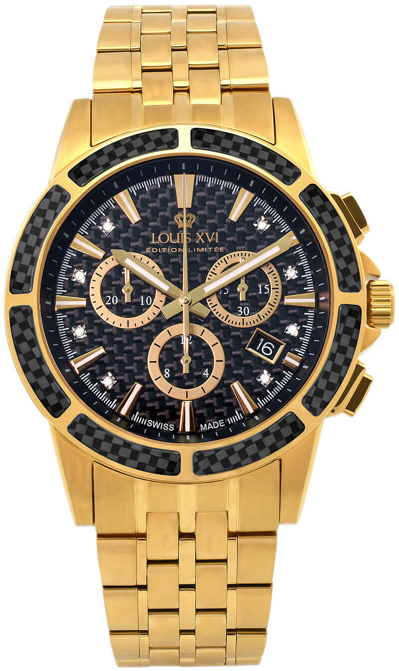 Louis XVI Herrklocka LXVI1103 Majesty Svart/Gulguldtonat stål Ø43 mm - Louis XVI