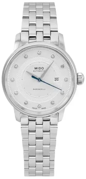 Mido Damklocka M037.207.11.036.01 Baroncelli Silverf&auml;rgad/St&aring;l &Oslash;30