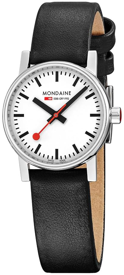 Mondaine Damklocka MSE.30110.LBV Evo2 Vit/L&auml;der &Oslash;30 mm