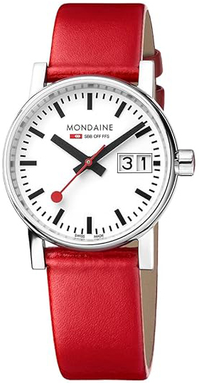 Mondaine Damklocka MSE.30210.LCV Evo2 Vit/L&auml;der &Oslash;30 mm