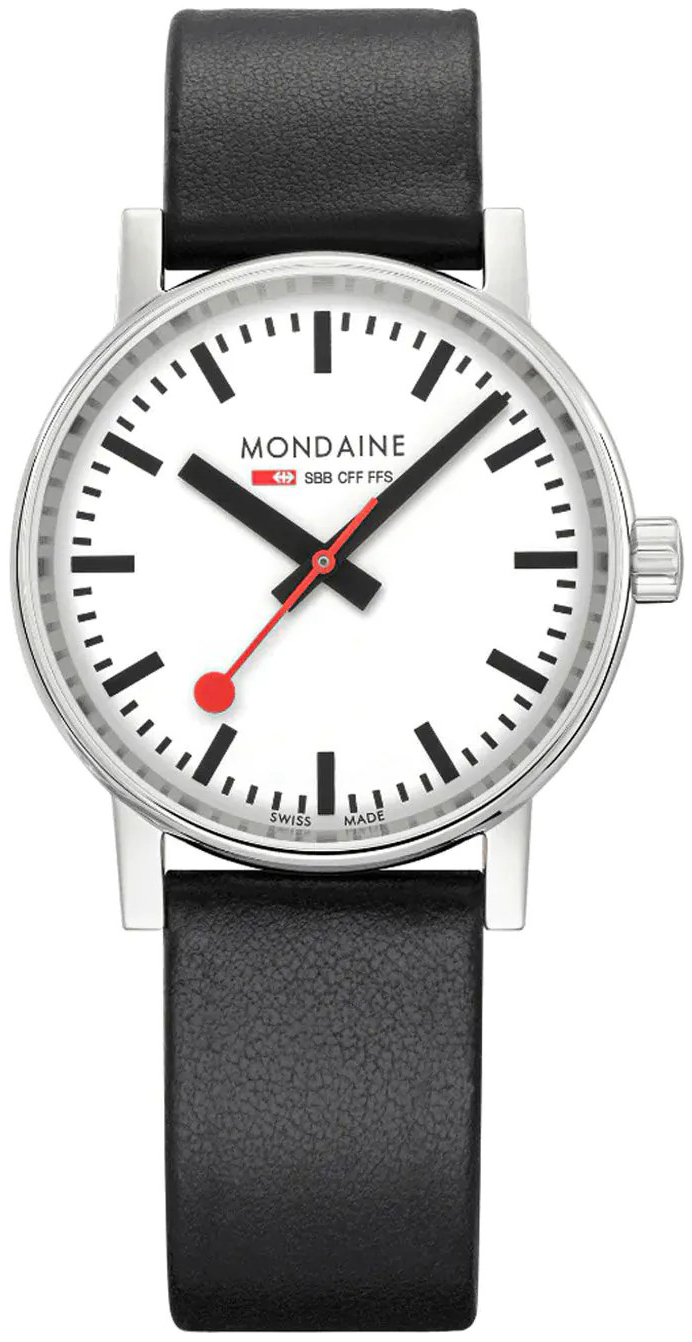 Mondaine Damklocka MSE.35110.LBV Evo2 Vit/L&auml;der &Oslash;35 mm