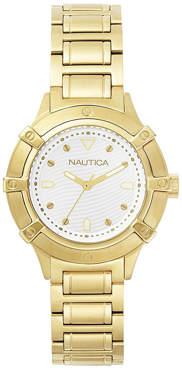 Nautica Damklocka NAPCPR004 Dress Vit/Gulguldtonat stål Ø36 mm - Nautica