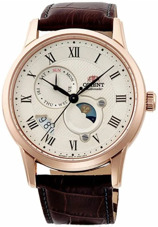 Orient Herrklocka RA-AK0007S Sun And Moon Antikvit/Läder Ø42.5 mm