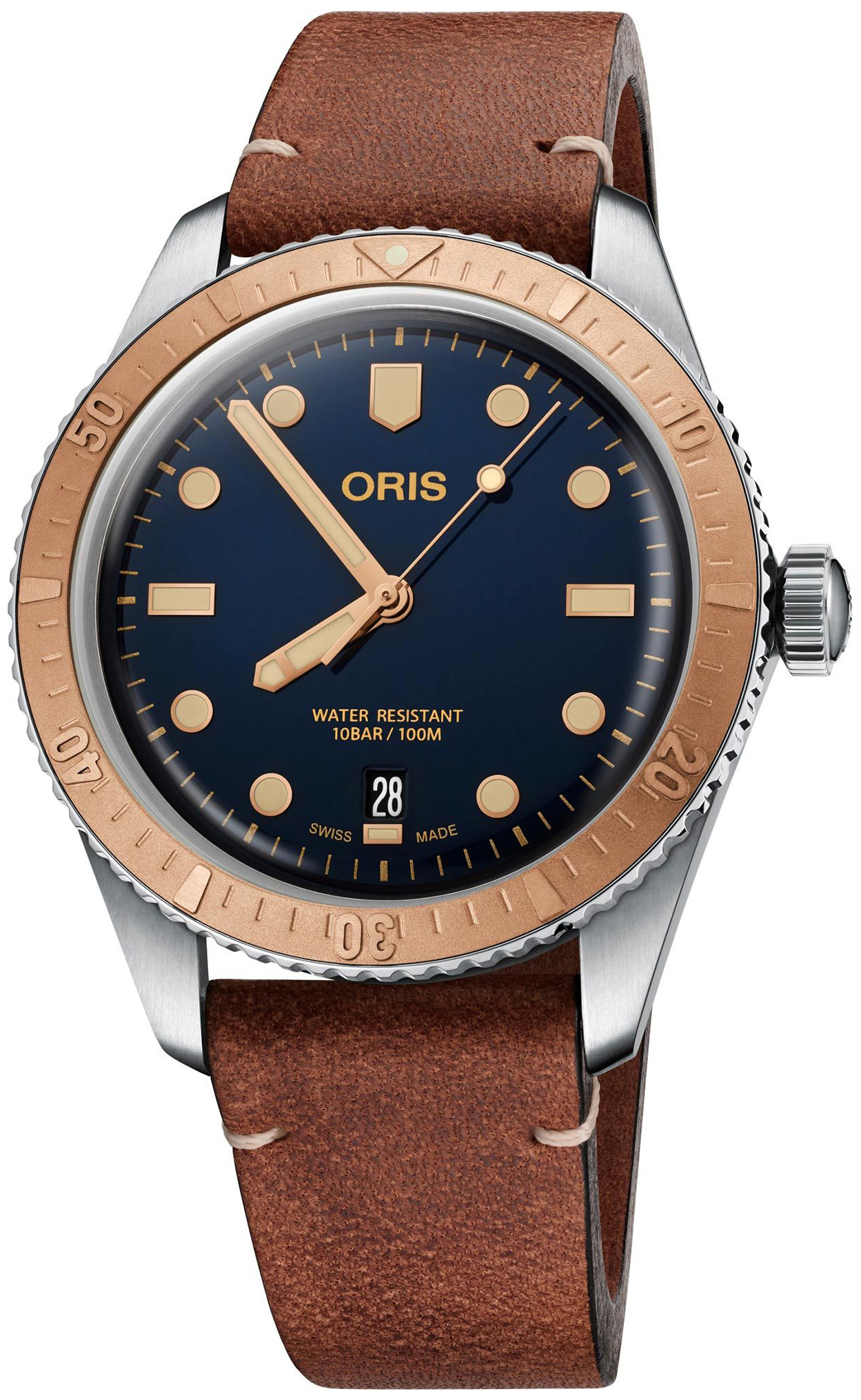 Oris Herrklocka 01 733 7707 4355-07 5 20 45 Diving Blå/Läder Ø40 mm - Oris